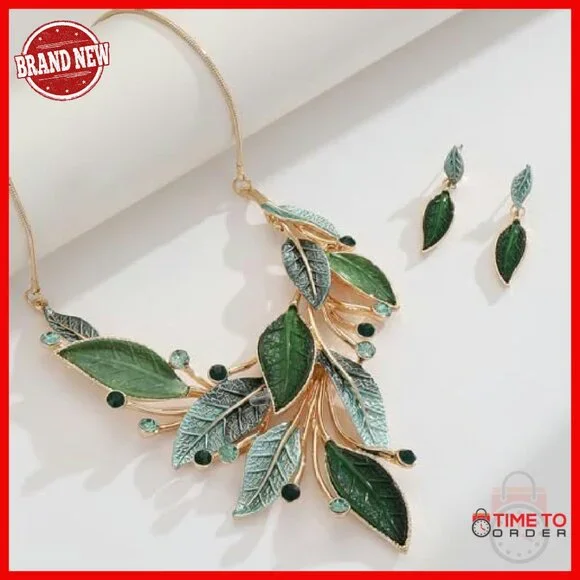 Vintage Chunky Statement Jewelry Set Leaf Floral Geometric Boho Necklace